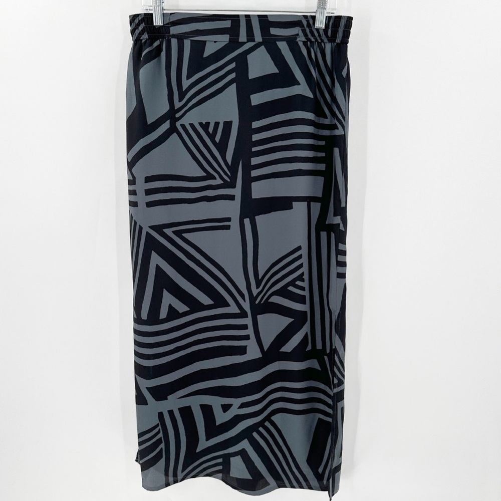LOFT Black and Gray Abstract Midi Skirt